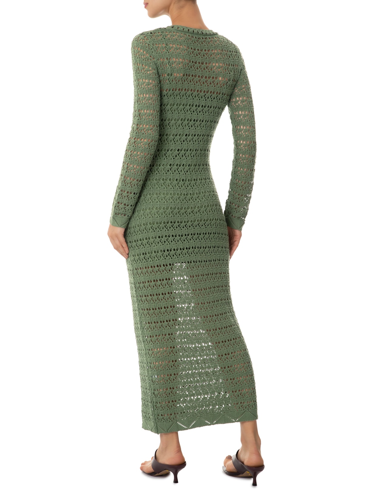 Vestido De Tricot Manga Longa Ponto Renda Verde Animale