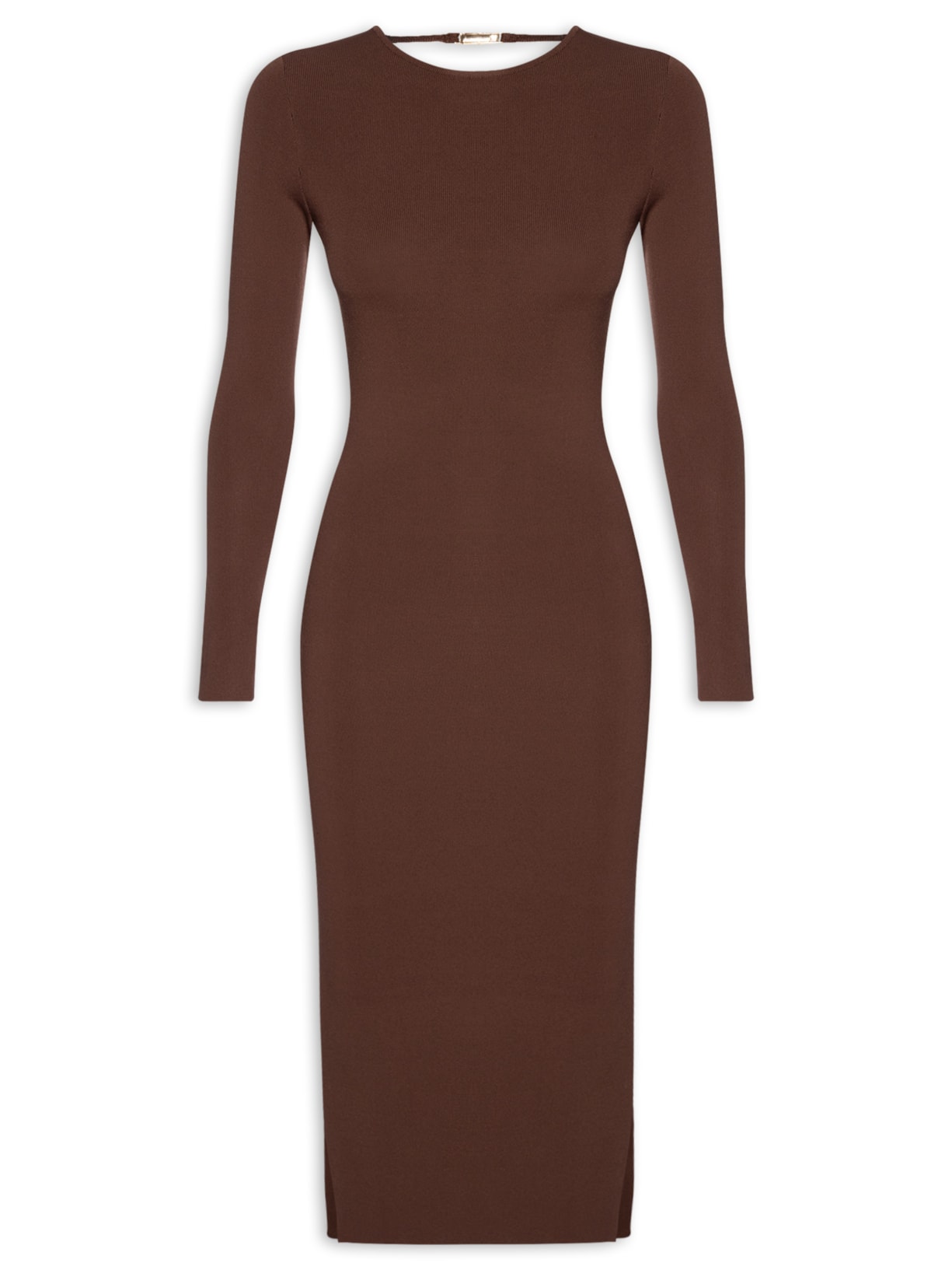 Vestido De Tricot Midi Com Abertura Costas - Marrom