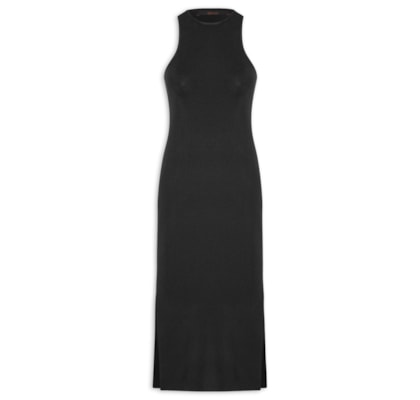 Vestido De Tricot Midi Com Decote Costas Assimétrico - Preto