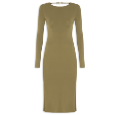 Vestido De Tricot Midi Com Fechamento Metal - Verde