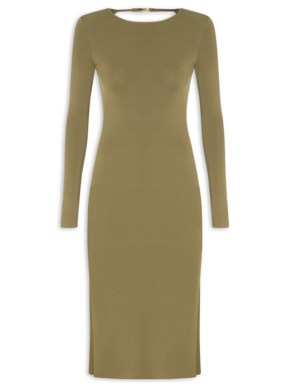 Vestido De Tricot Midi Com Fechamento Metal - Verde