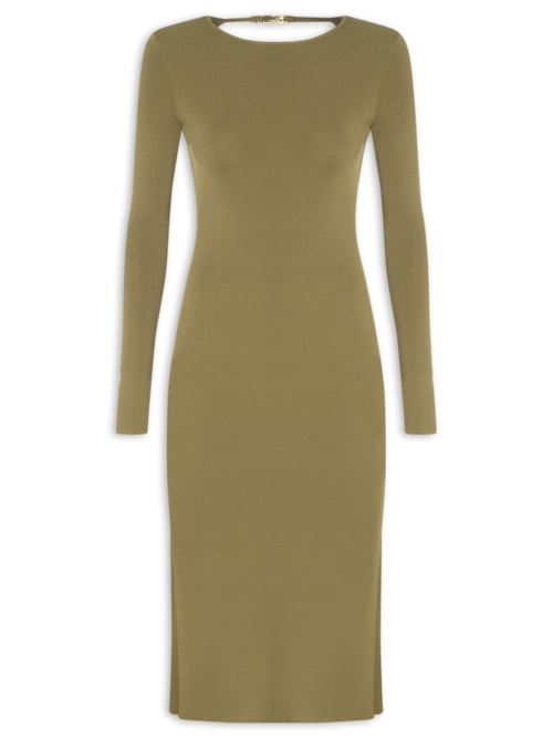 Vestido De Tricot Midi Com Fechamento Metal - Verde