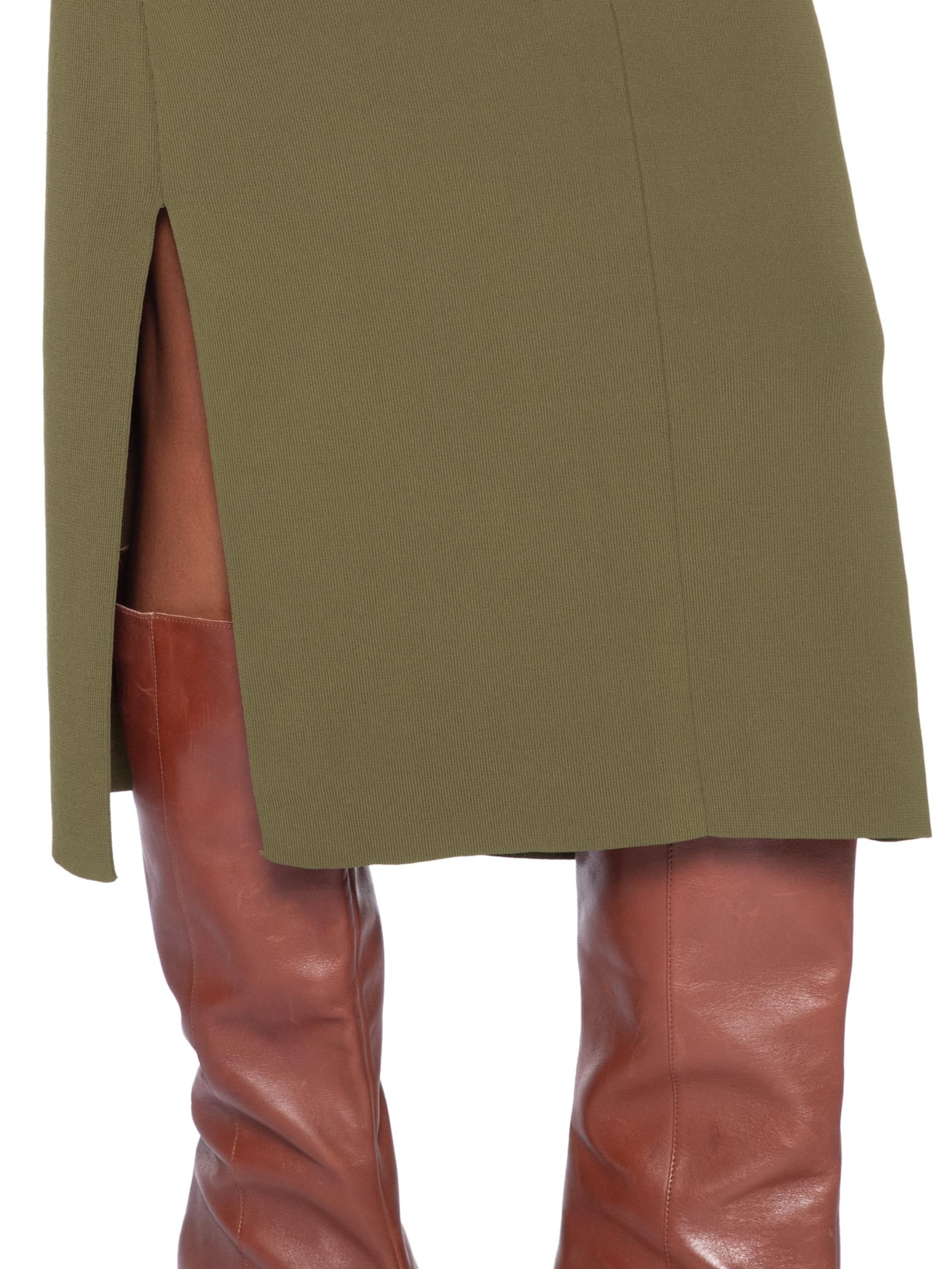 Vestido De Tricot Midi Decote V Ombro A Ombro E Fendas Laterais Verde Animale