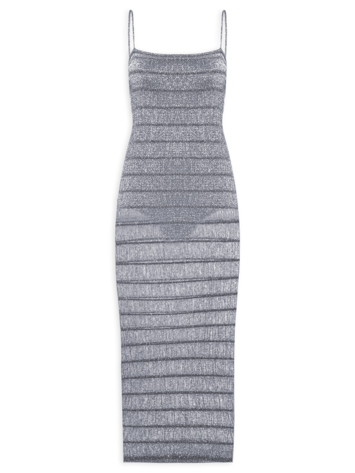 Vestido De Tricot Midi Franzidos Lurex - Prata