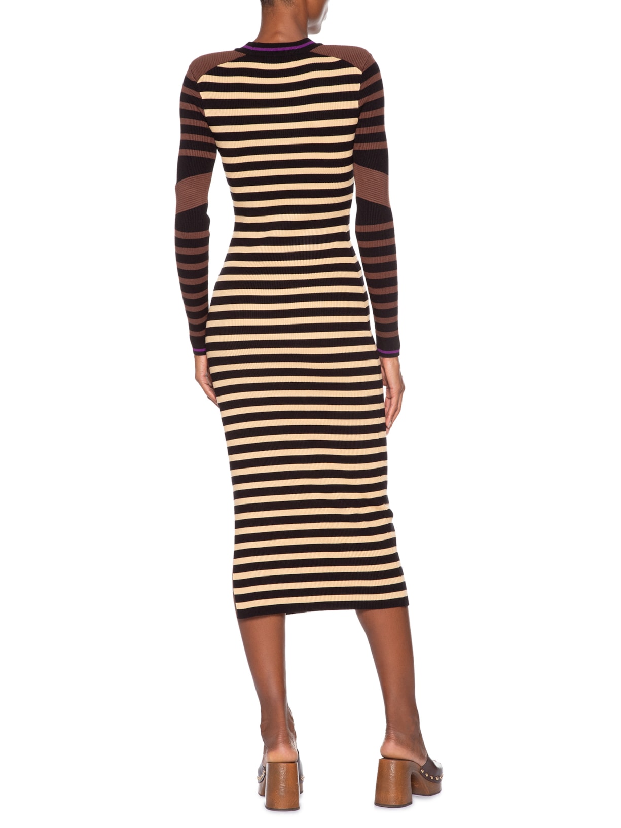 Vestido De Tricot Midi Mix Listras Colors Preto Animale