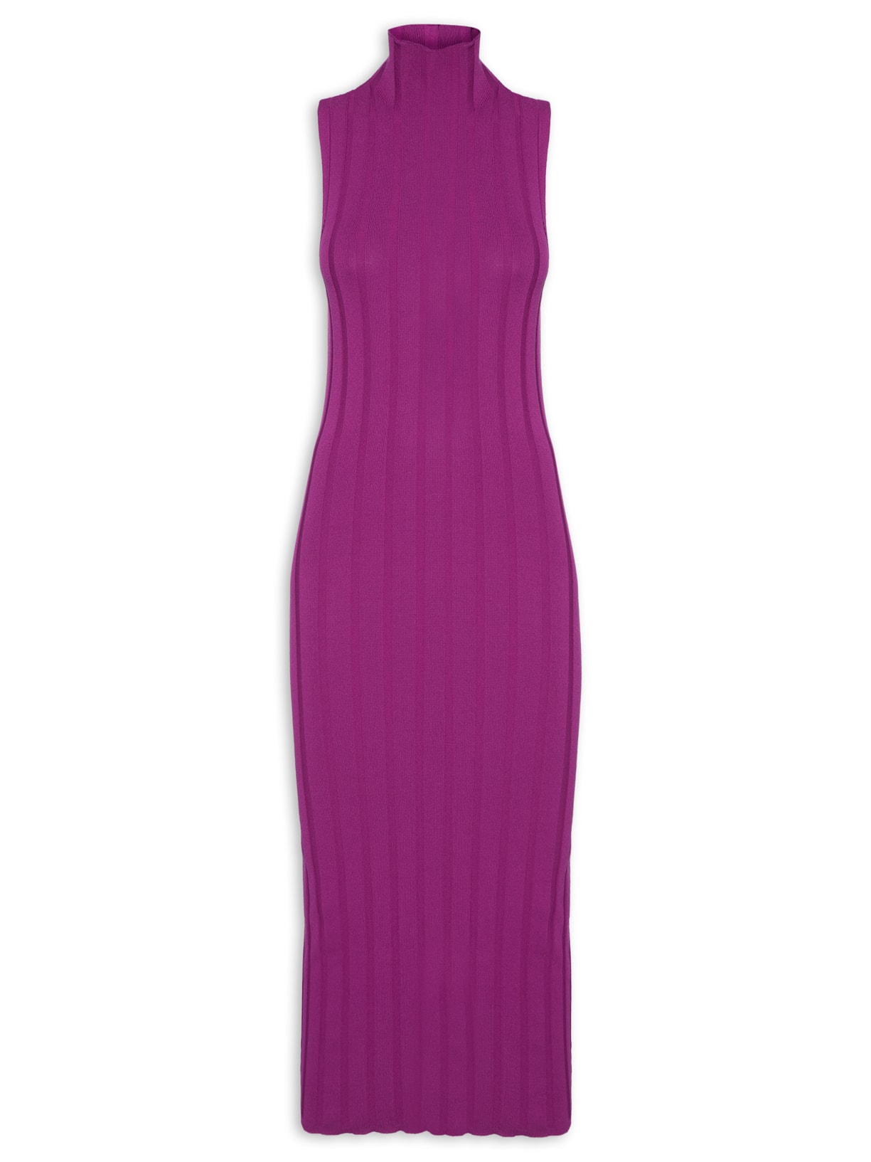 Vestido De Tricot Midi Sem Manga - Rosa