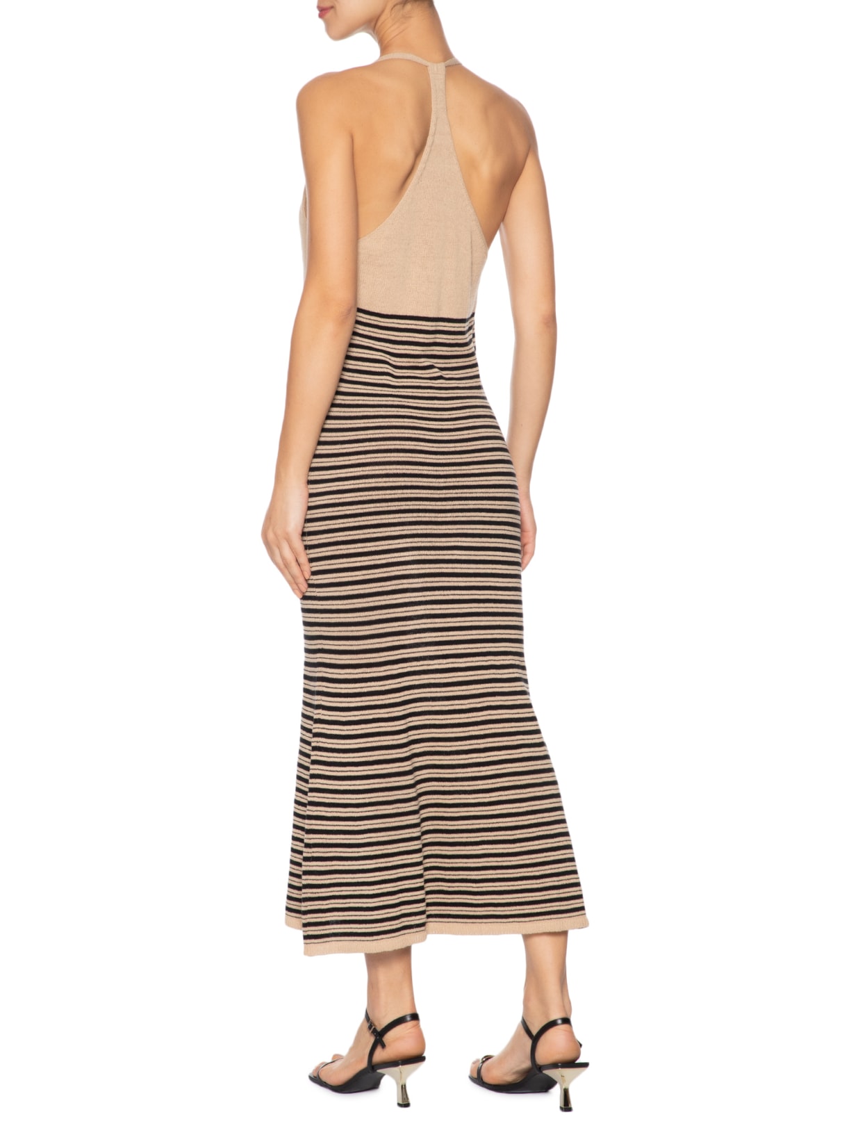 Vestido de tricot mix linho com listra Bege Animale