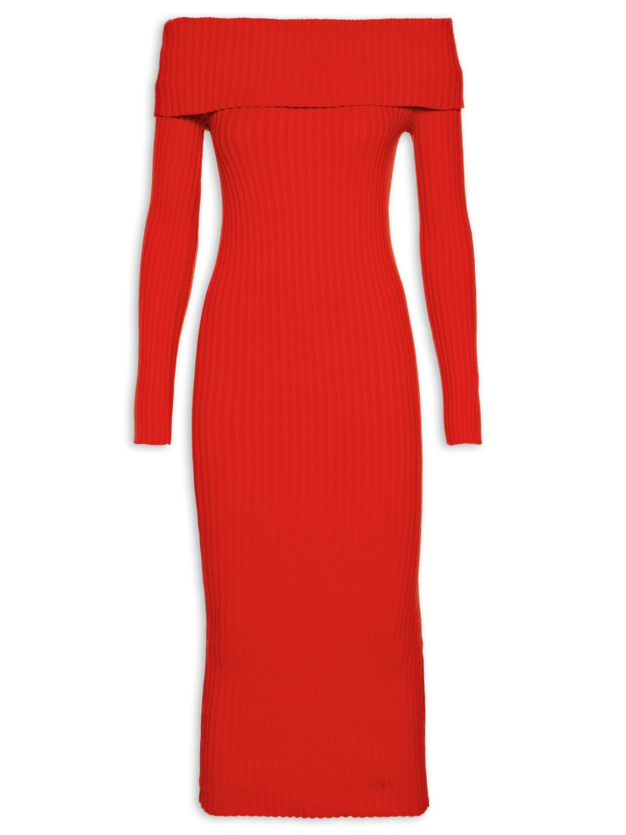 Vestido De Tricot Ombro À Ombro - Vermelho