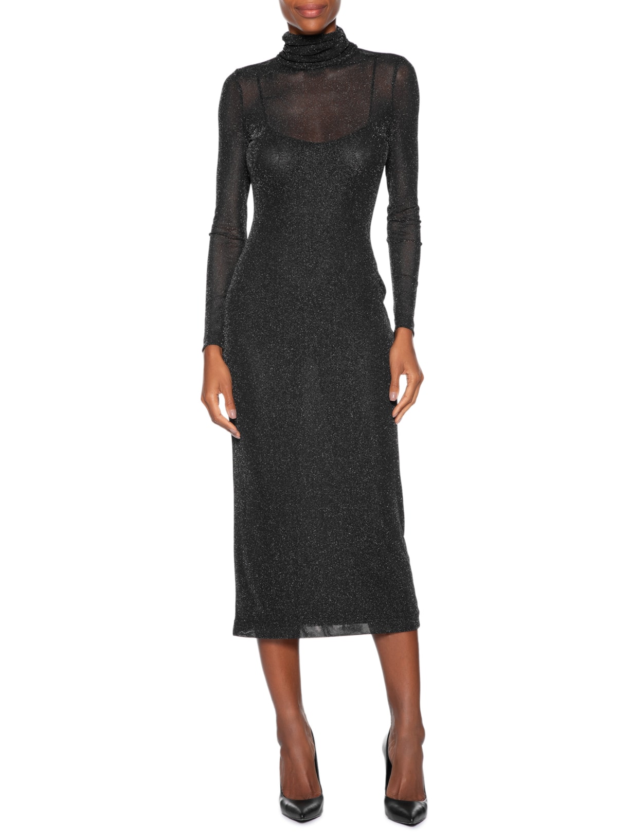 Vestido De Tule Com Glitter Midi Preto Animale Jeans