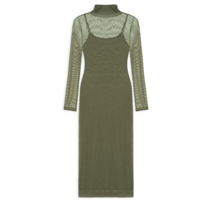 Vestido De Tule Com Glitter Midi - Verde