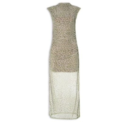 Vestido de Tule Estampado Onça Duo - Verde 