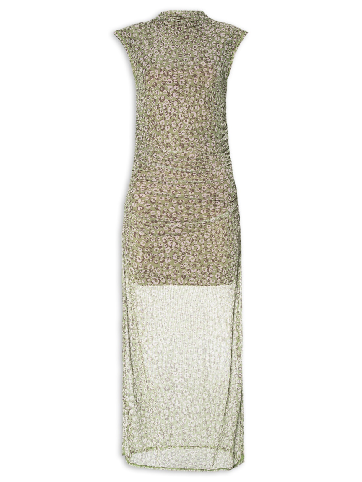 Vestido de Tule Estampado Onça Duo - Verde