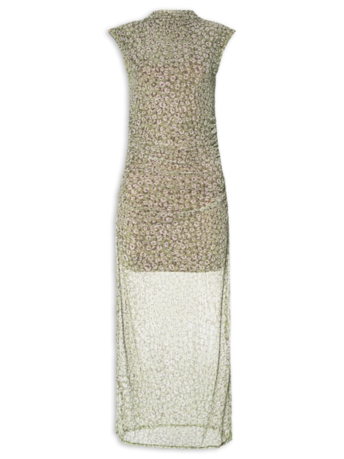 Vestido de Tule Estampado Onça Duo - Verde