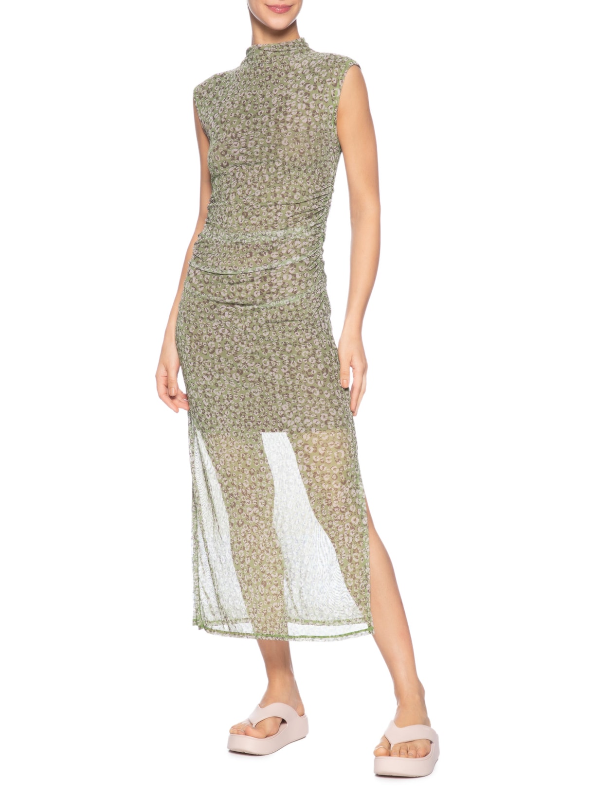 Vestido de Tule Estampado Onça Duo Verde  Animale Jeans