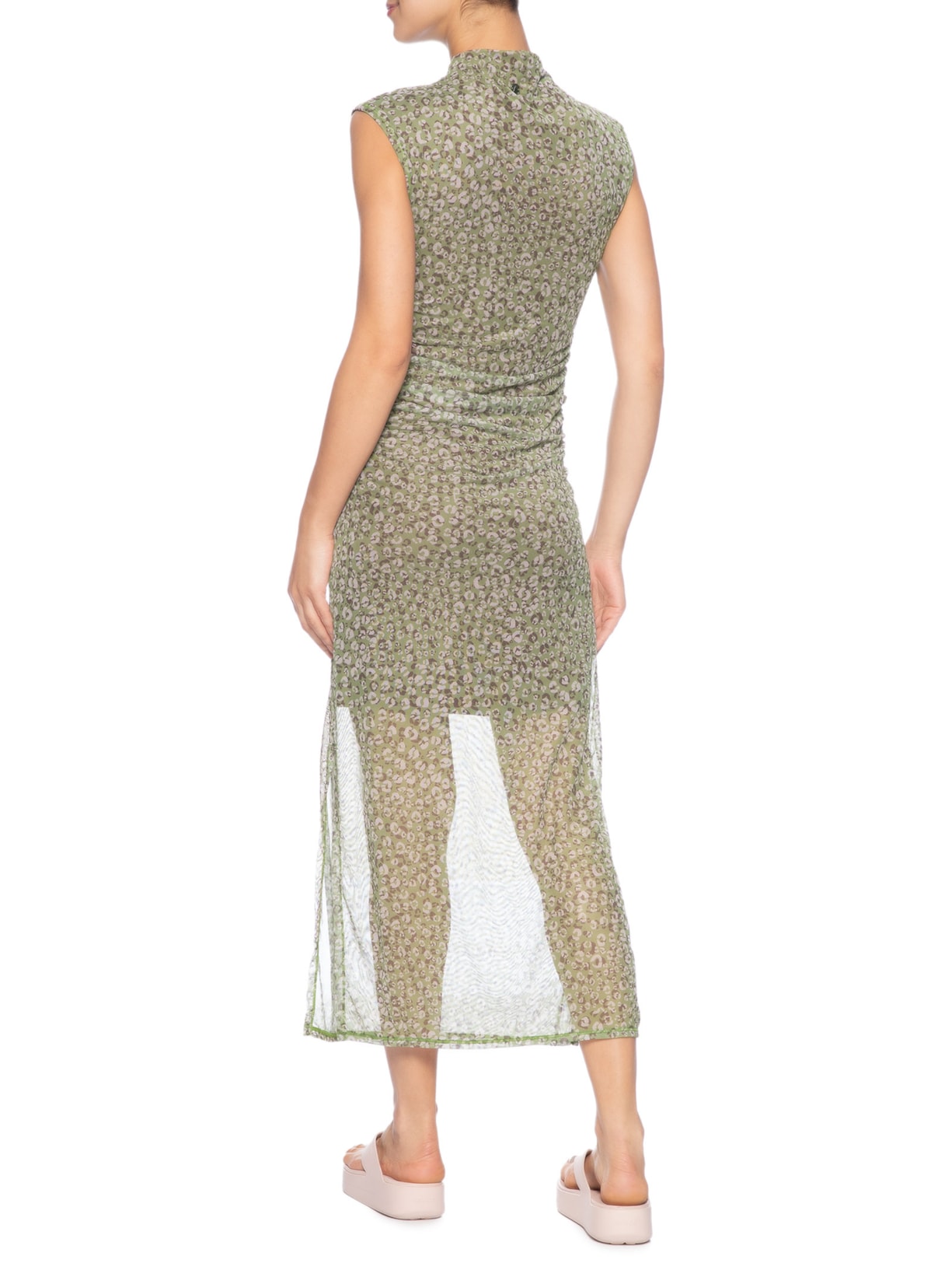 Vestido de Tule Estampado Onça Duo Verde  Animale Jeans