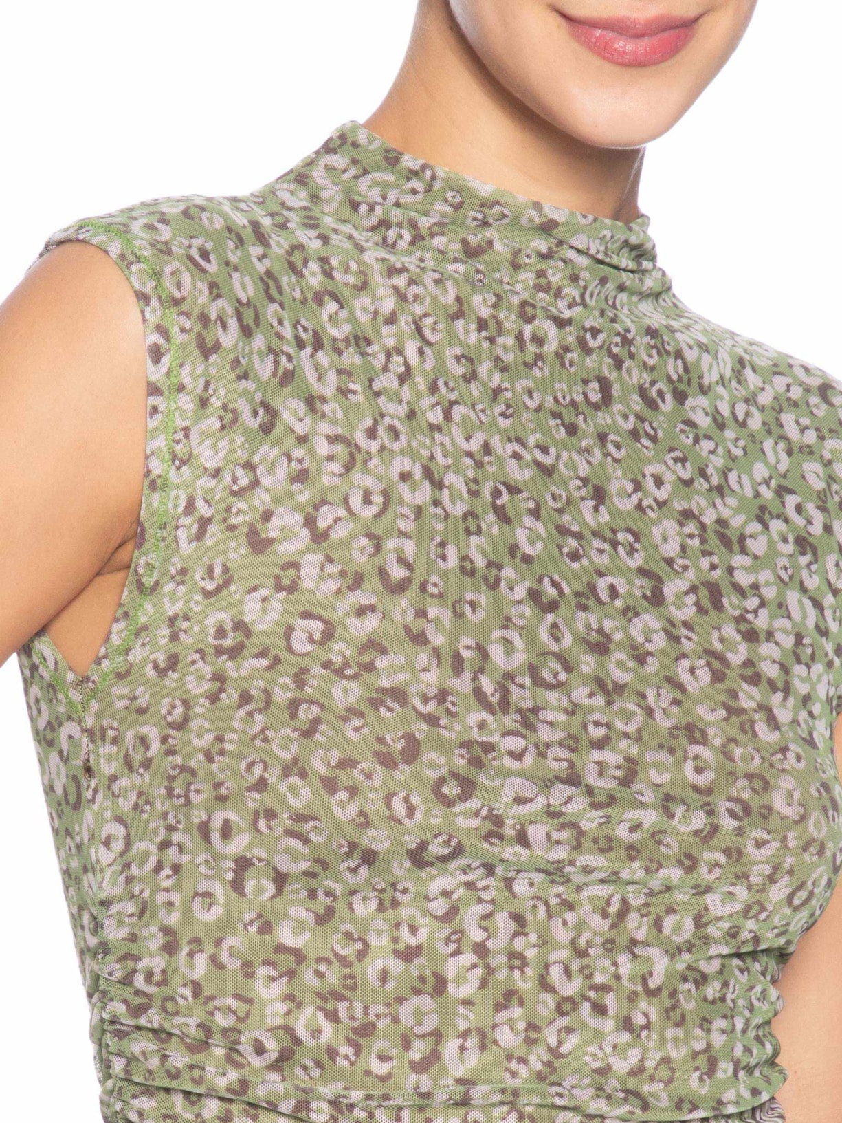 Vestido de Tule Estampado Onça Duo Verde  Animale Jeans