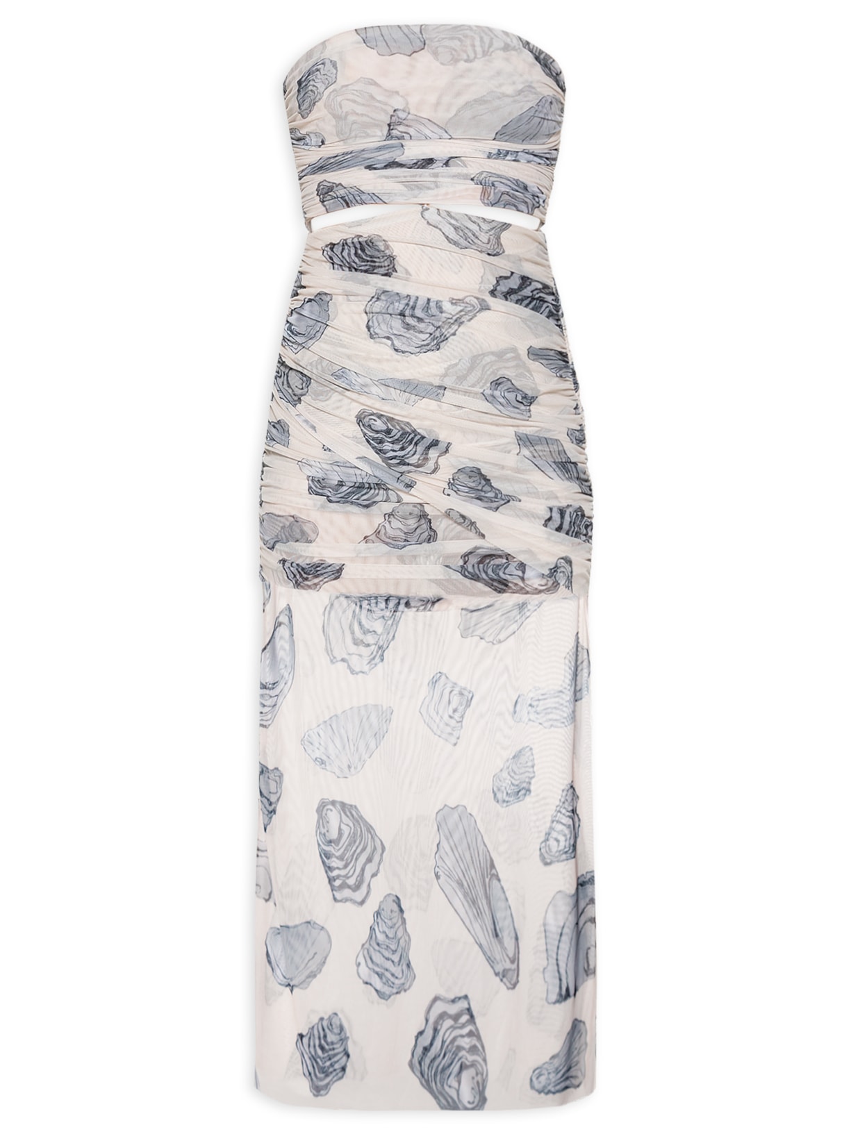 Vestido De Tule Estampado Sem Alça - Off White