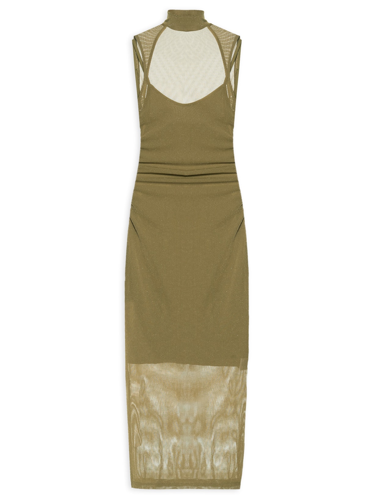 Vestido de Tule Longo Com Brilho - Verde