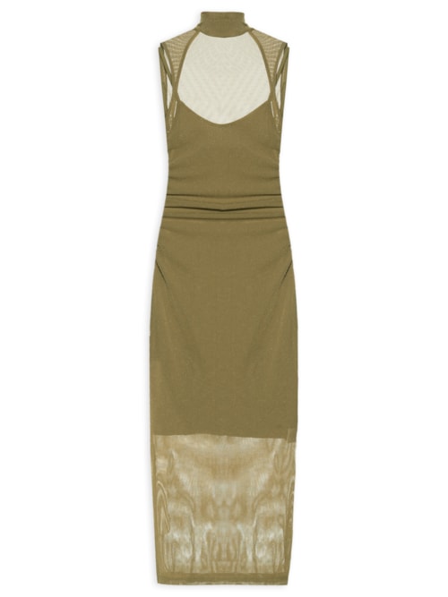Vestido de Tule Longo Com Brilho - Verde