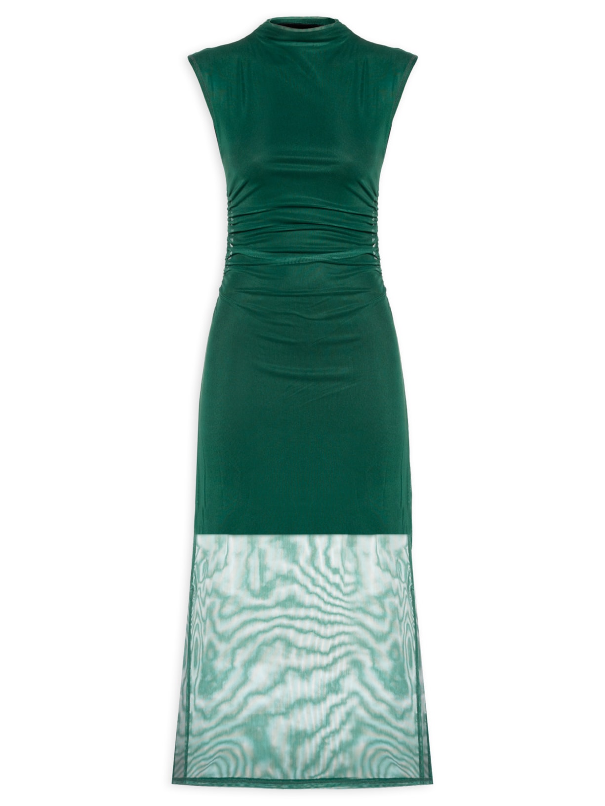 Vestido De Tule Midi Franzidos - Verde