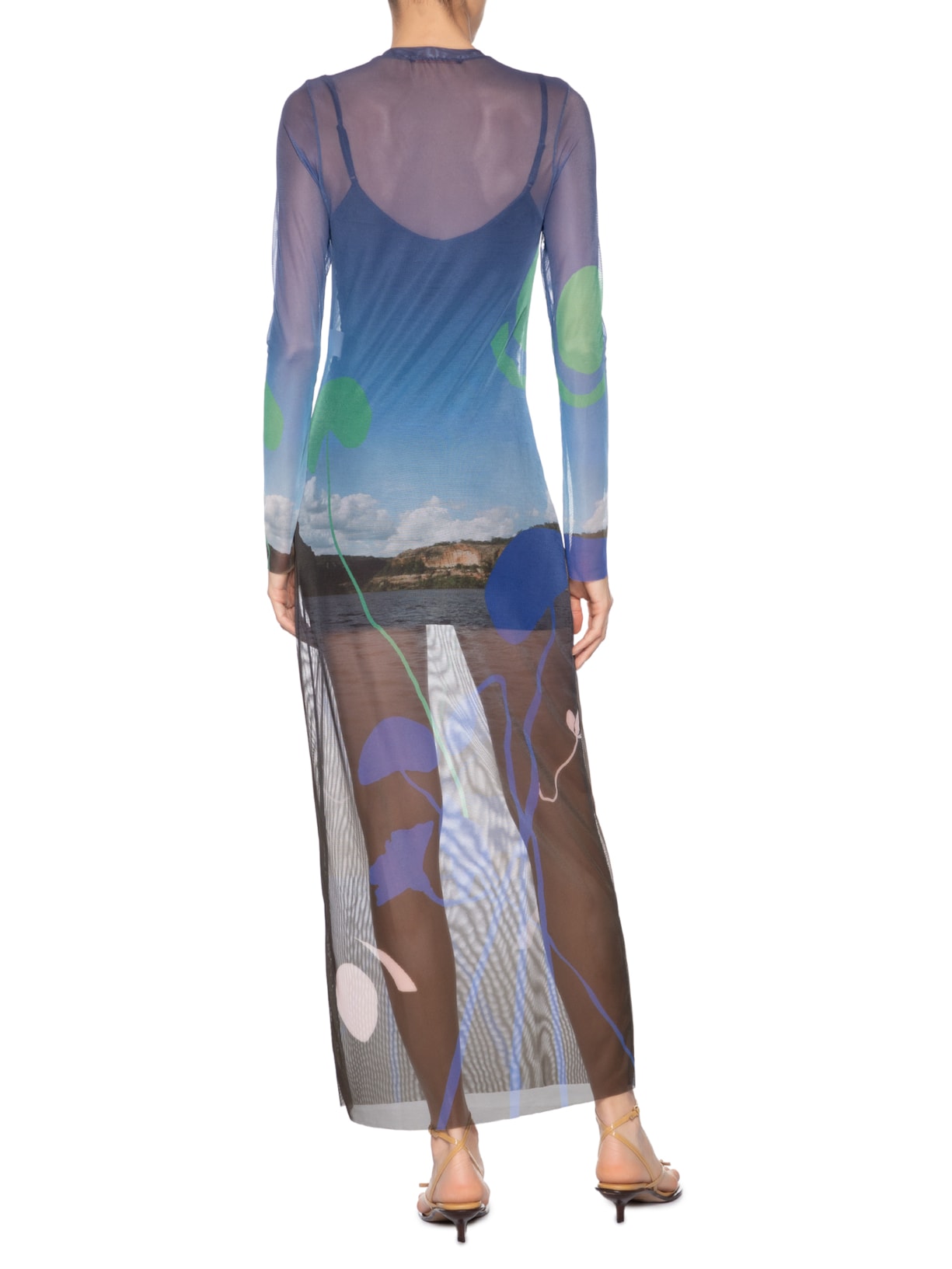 Vestido De Tule Midi Paisagem Azul Animale
