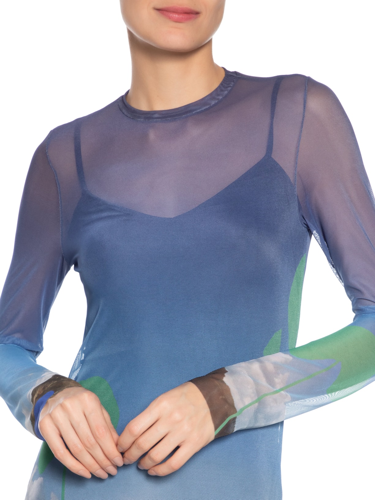 Vestido De Tule Midi Paisagem Azul Animale
