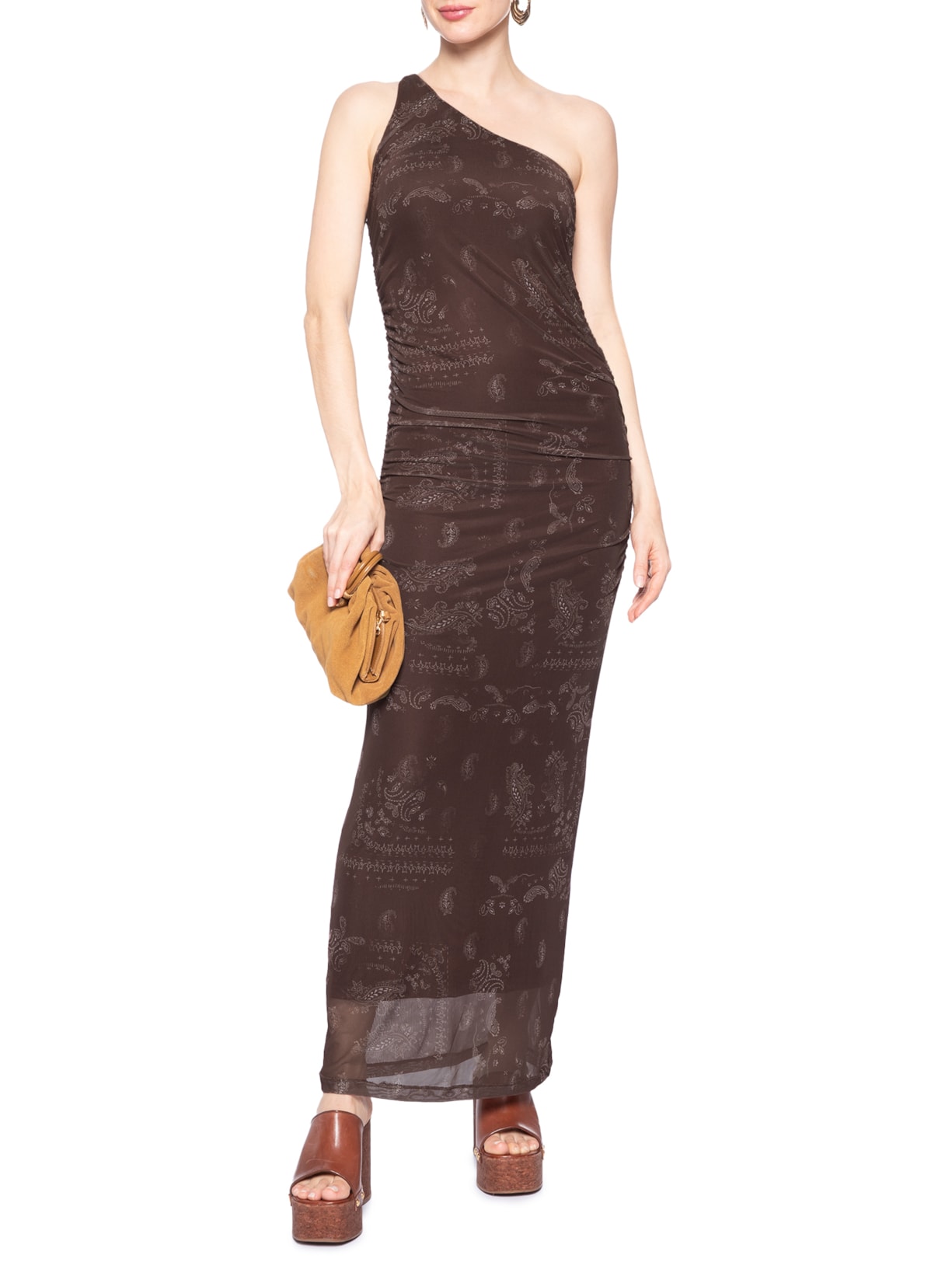 Vestido De Um Ombro Só Bandana Choco Marrom Animale Jeans