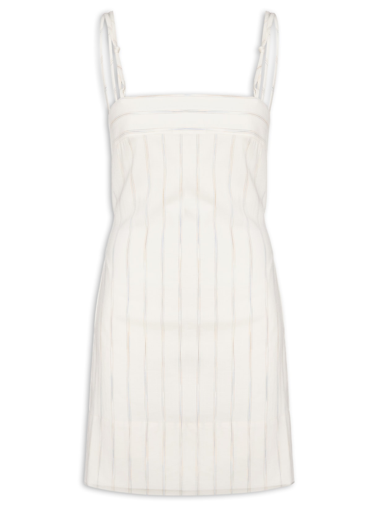 Vestido De Viscose Curto Com Alças Em Nó - Bege