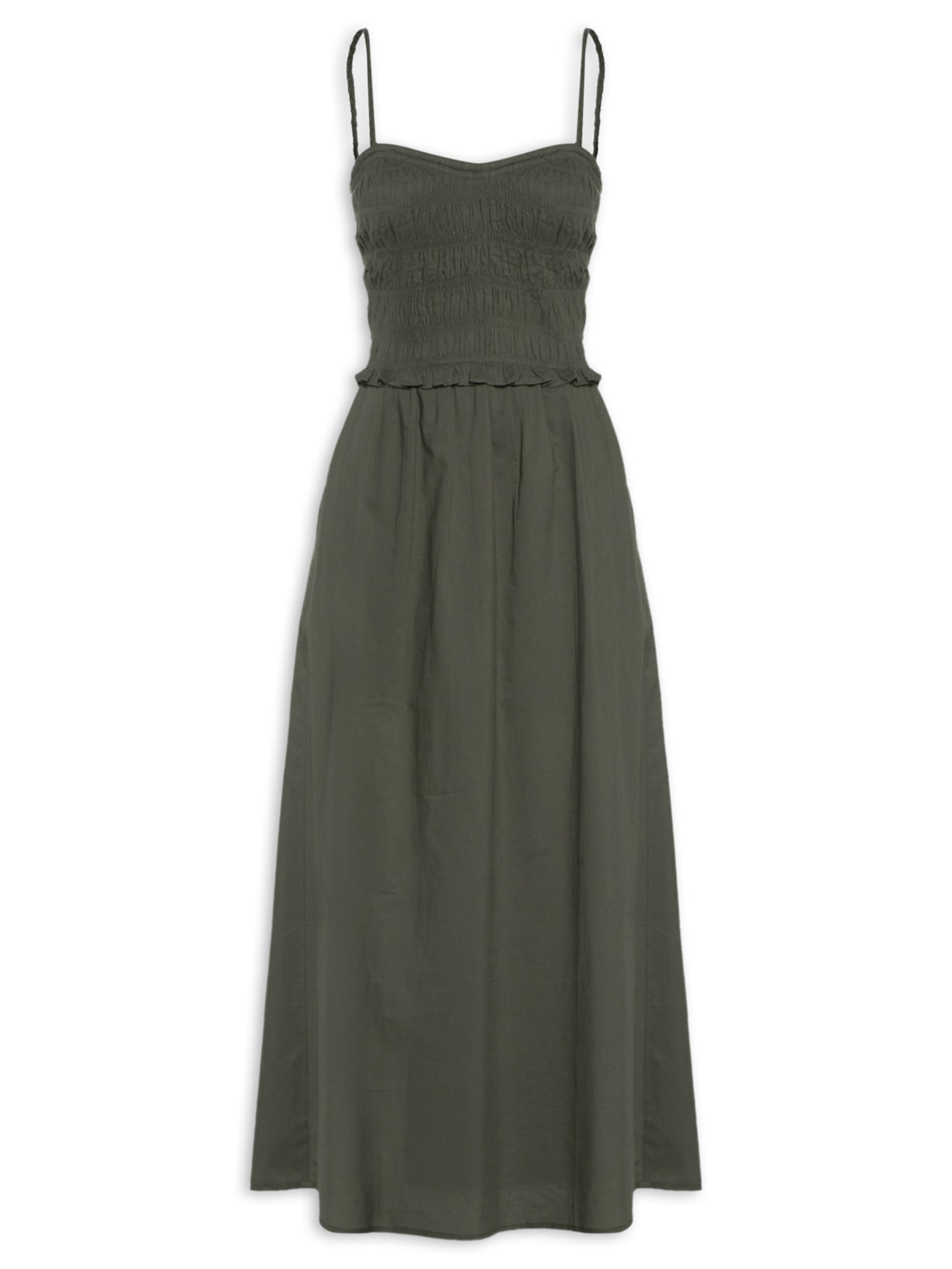 Vestido De Voil Com Enchimento No Decote - Verde