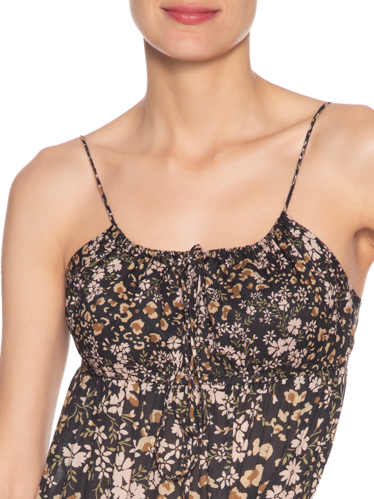 Vestido De Voil De Algodão Camadas Estampado Preto Animale