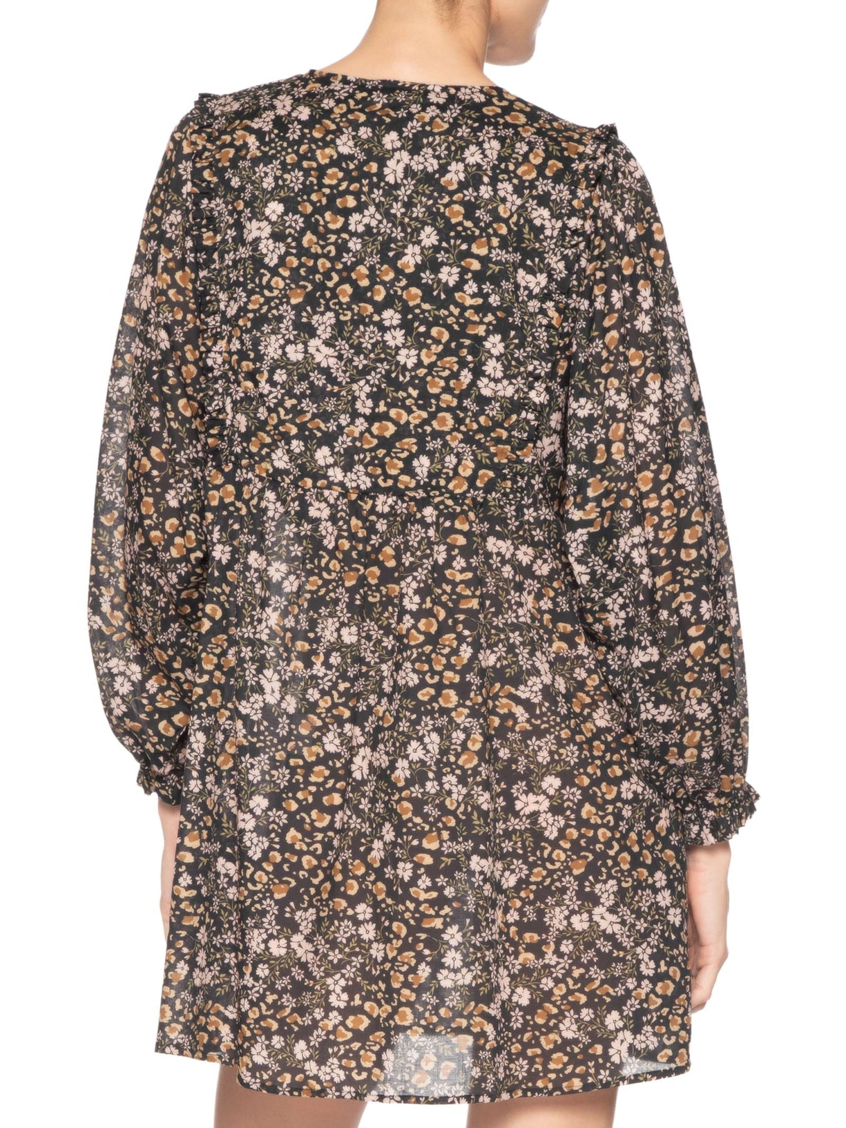 Vestido De Voil De Algodão Curto Boho Estampado Preto Animale