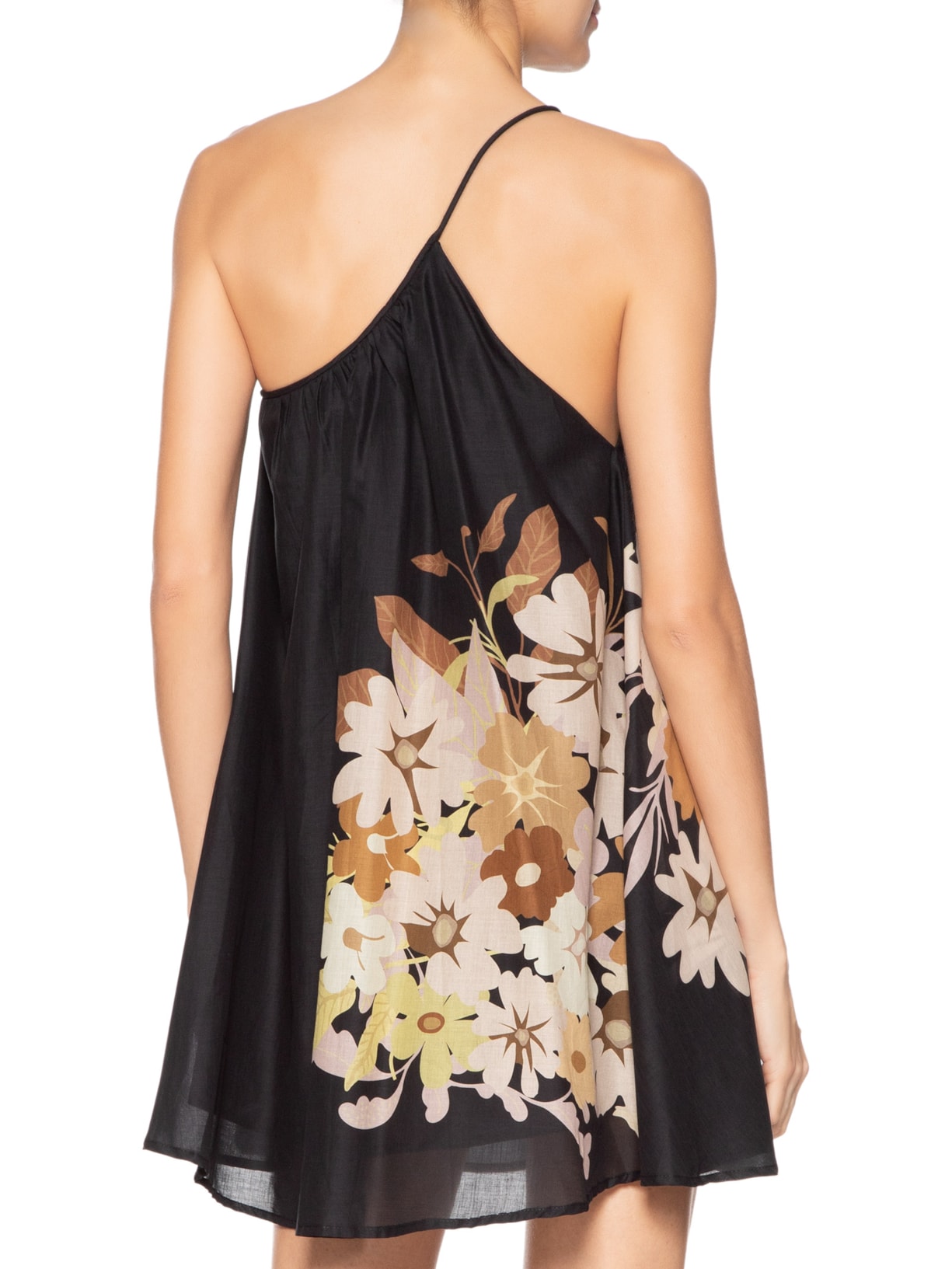 Vestido De Voil De Algodão Ombro Só Curto Estampado Preto Animale