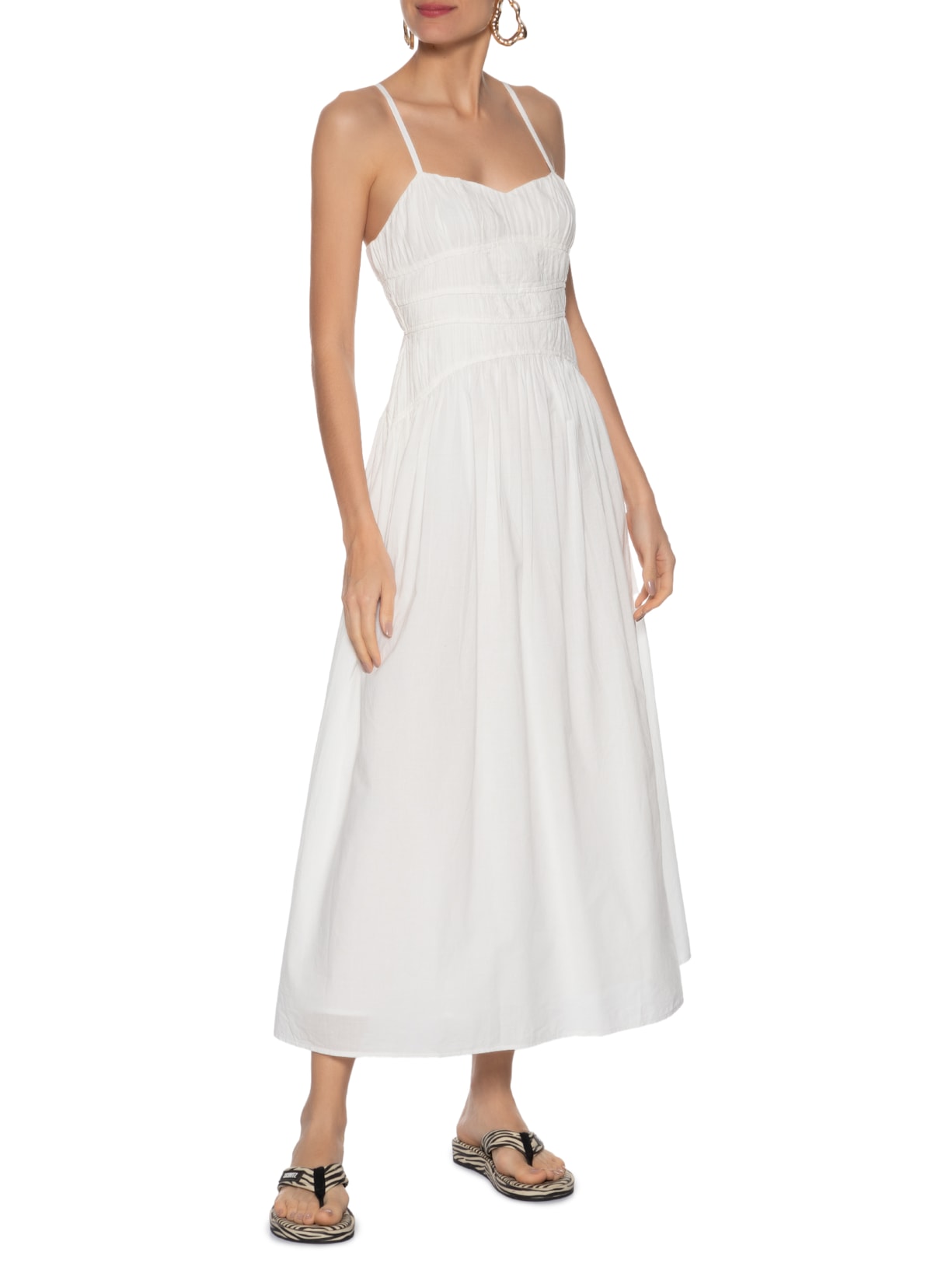 Vestido De Voil Franzido Branco Animale Jeans