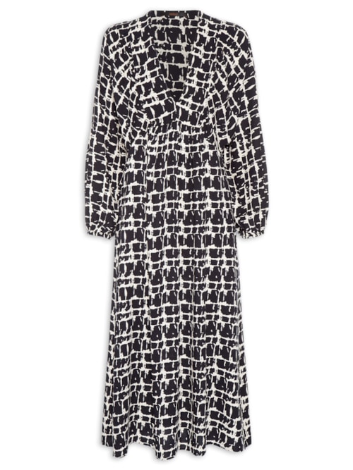 Vestido Decote Atado Textura Xadrez - Preto