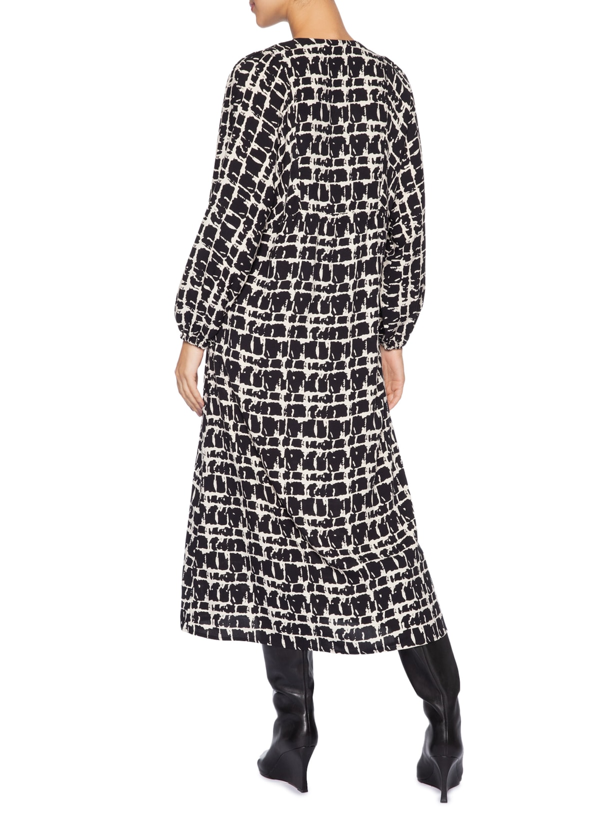 Vestido Decote Atado Textura Xadrez Preto Animale