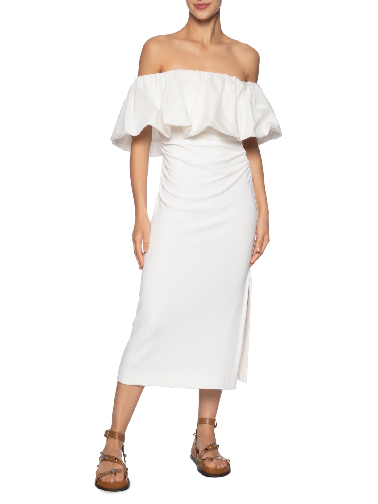 Vestido Decote Balonê Branco Farm