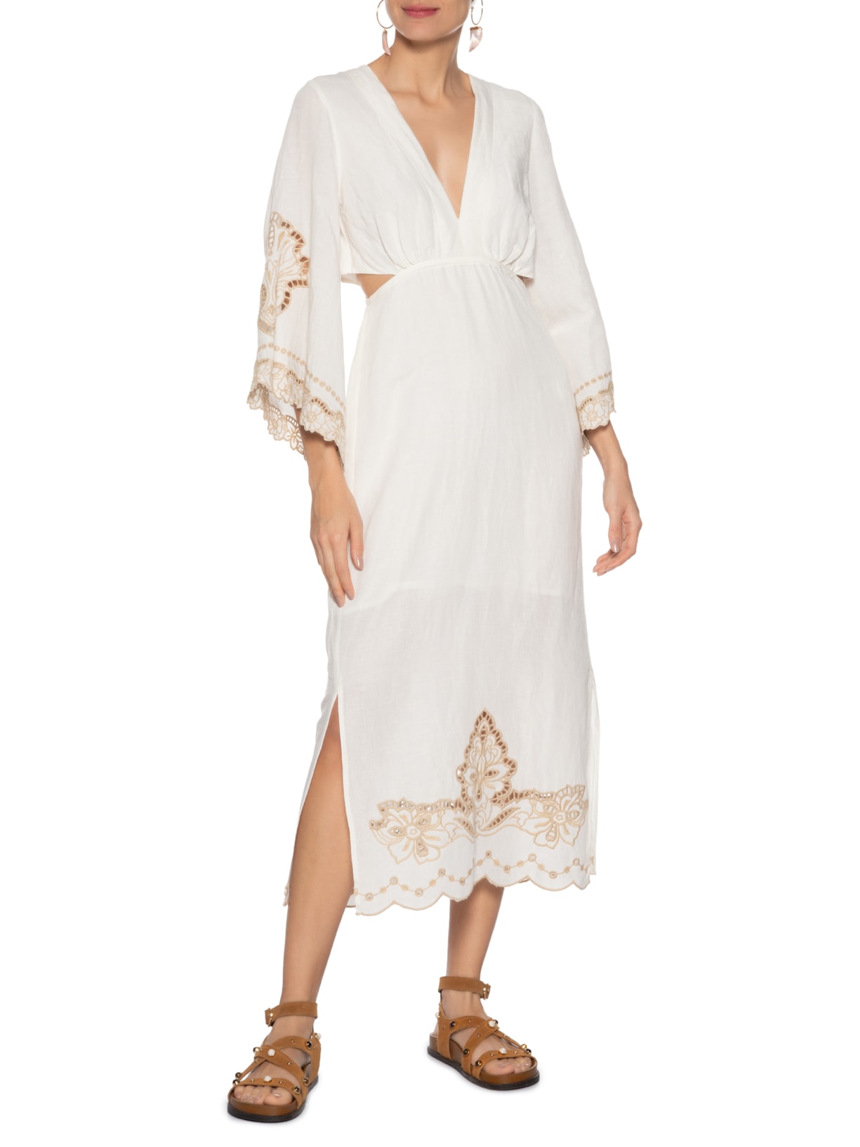 Vestido Decote Bordado Bloom Branco Maria Filó