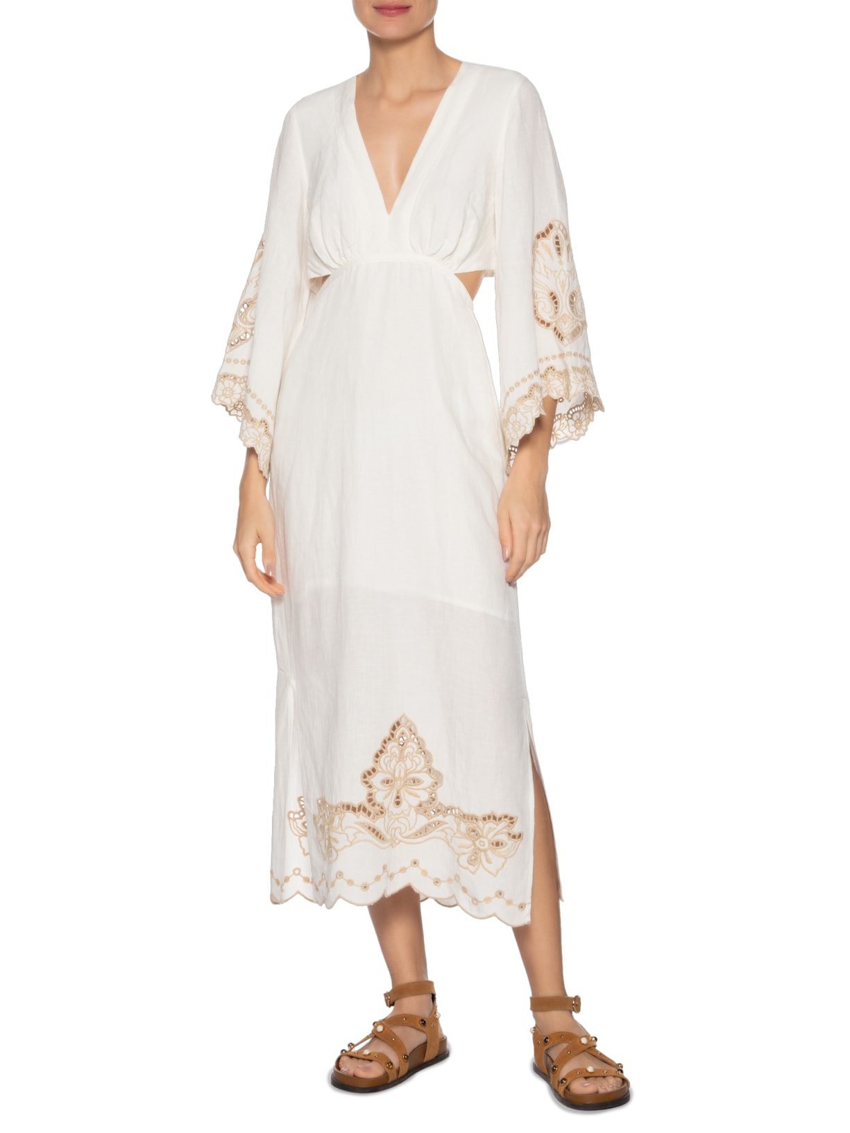 Vestido Decote Bordado Bloom Branco Maria Filó