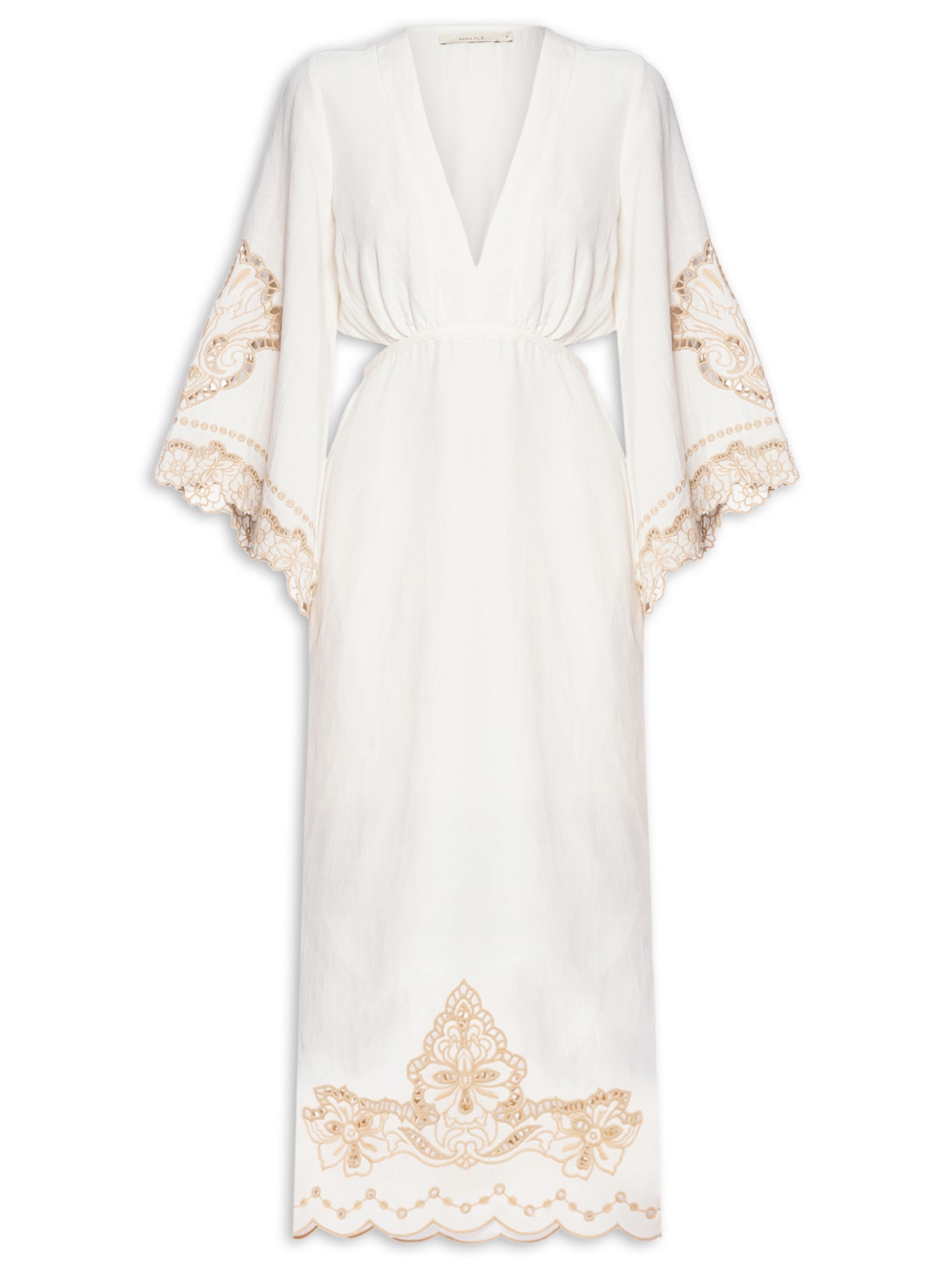 Vestido Decote Bordado Bloom Branco Maria Filó