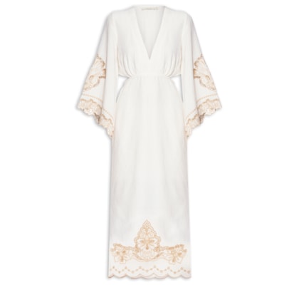 Vestido Decote Bordado Bloom - Branco