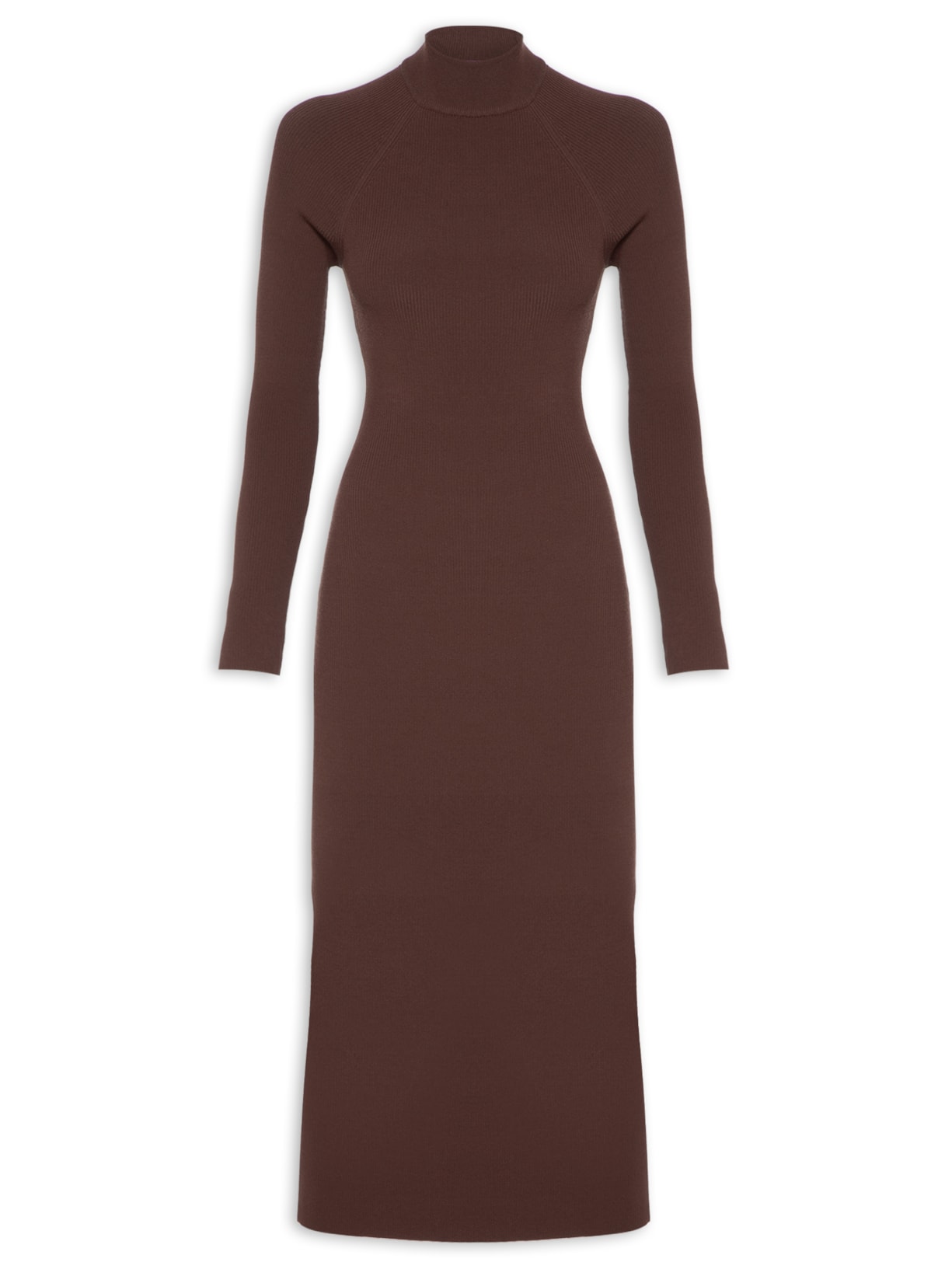 Vestido Decote Costas Long Sleev Tricot - Marrom