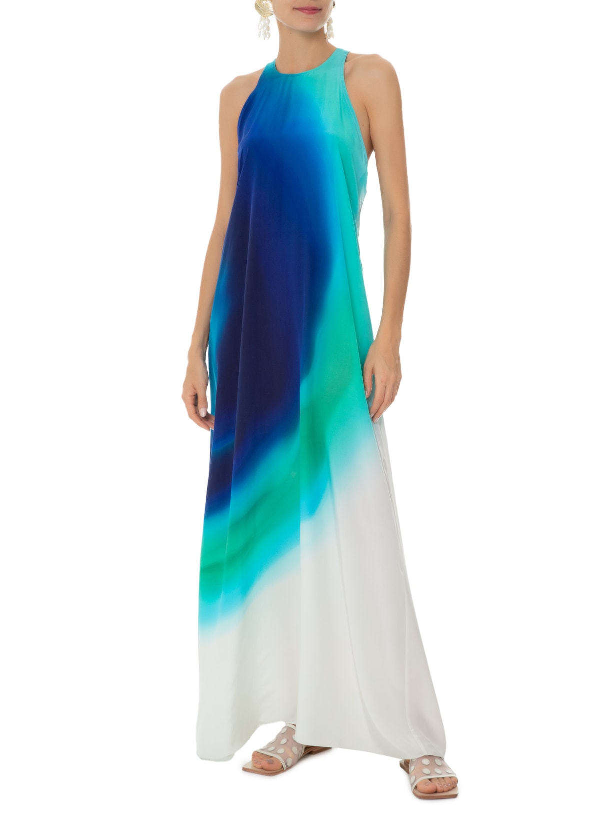 Vestido Decote Costas Seda Azul Lenny Niemeyer