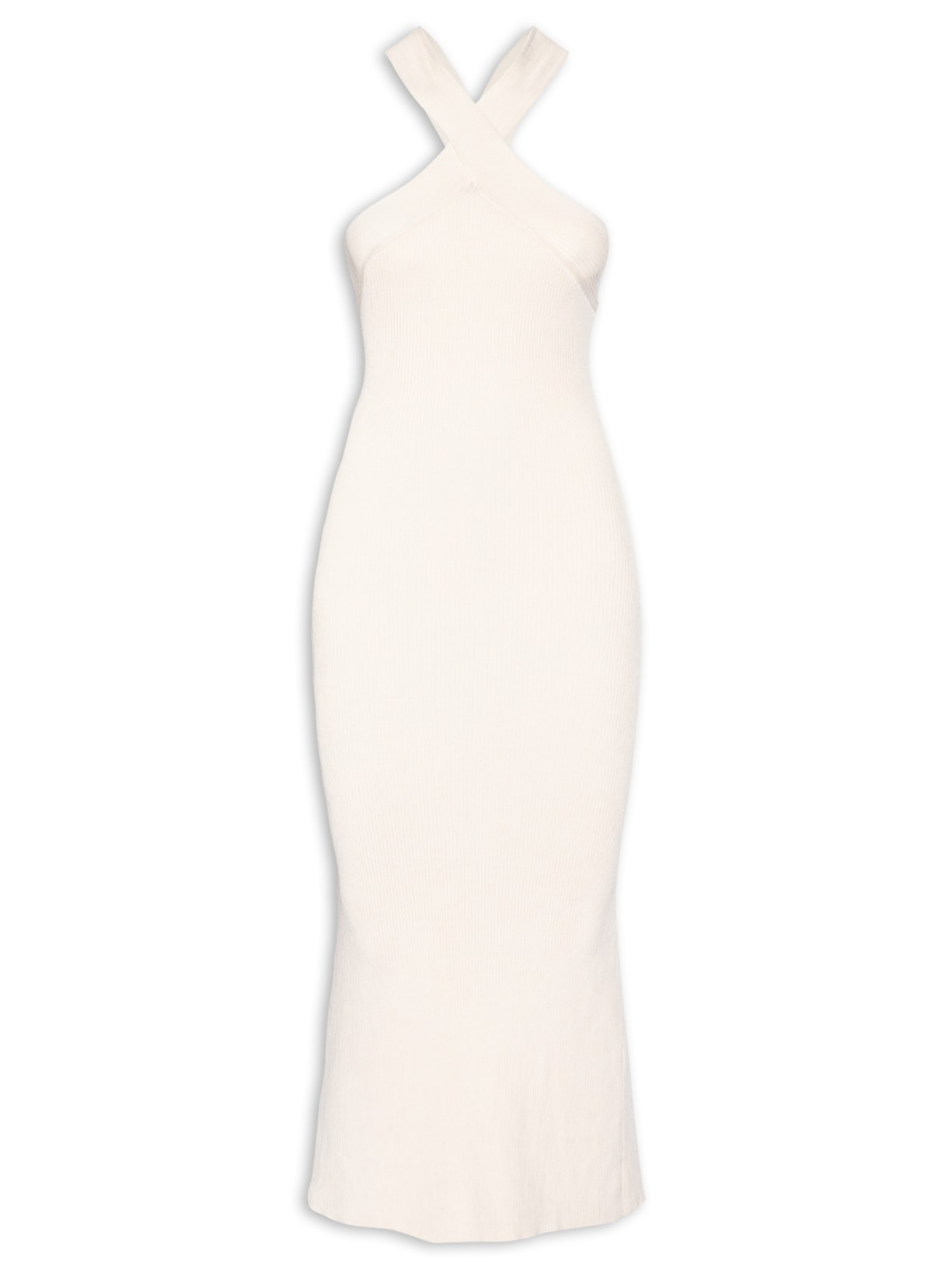 Vestido Decote Cruzado Tricot – Off White Animale