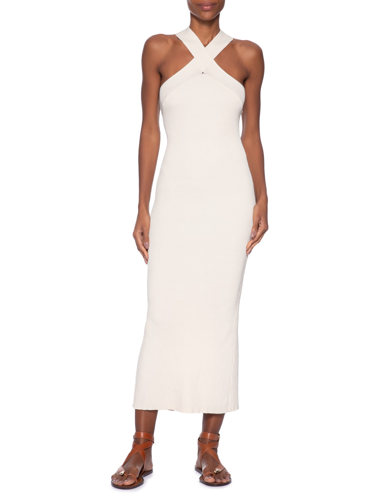 Vestido Decote Cruzado Tricot – Off White Animale