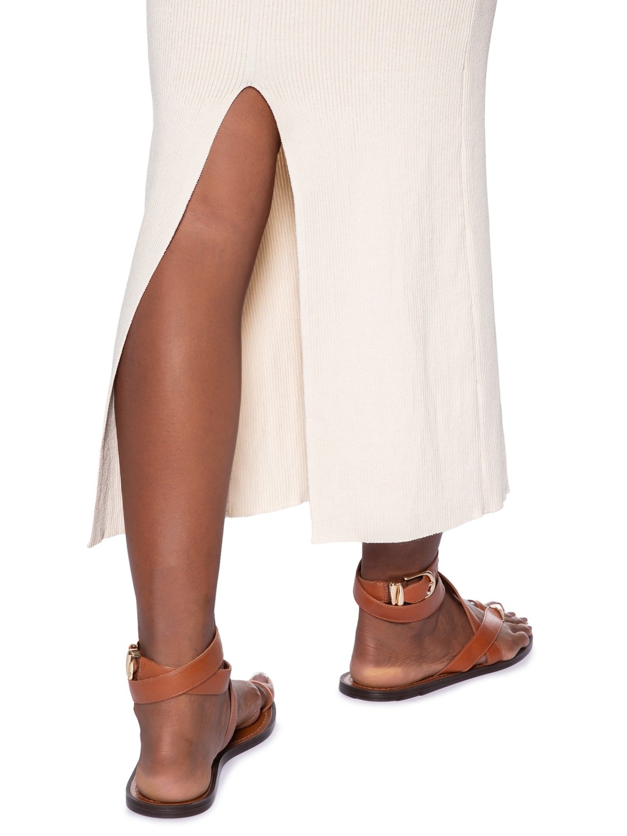 Vestido Decote Cruzado Tricot – Off White Animale