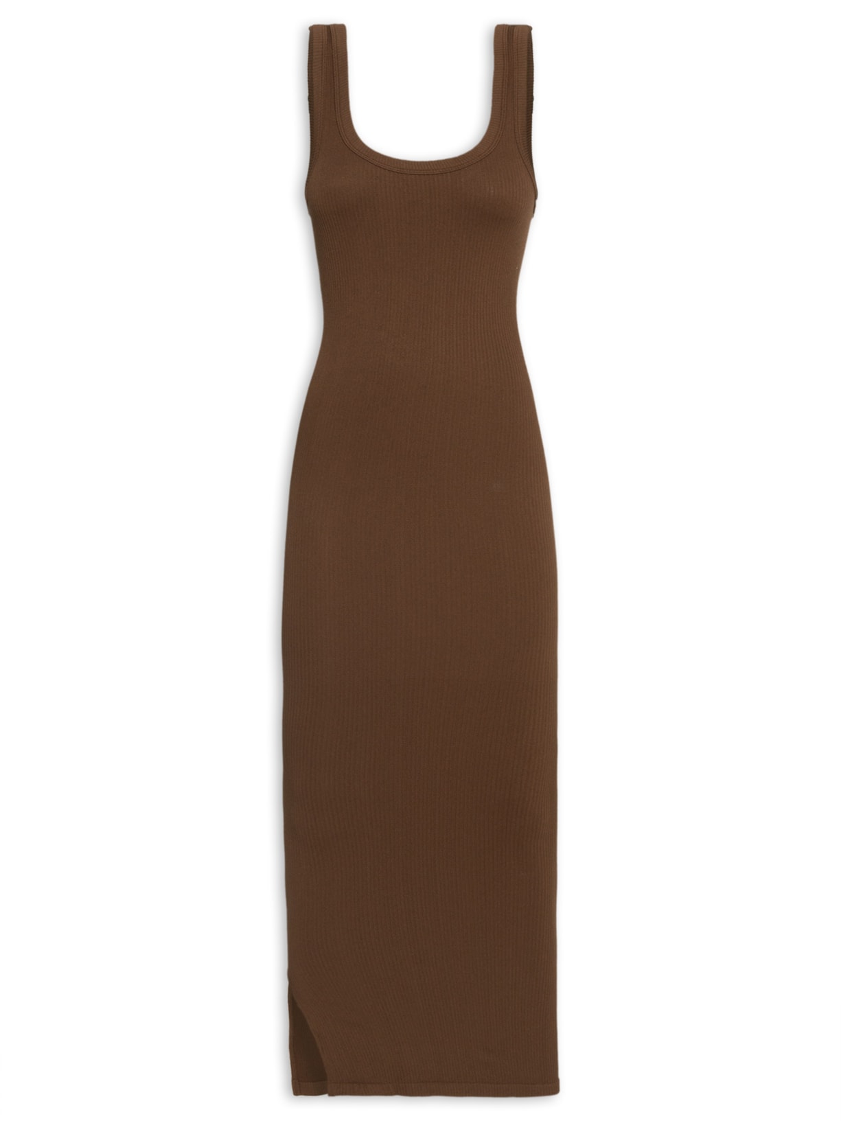 Vestido Decote em U - Marrom