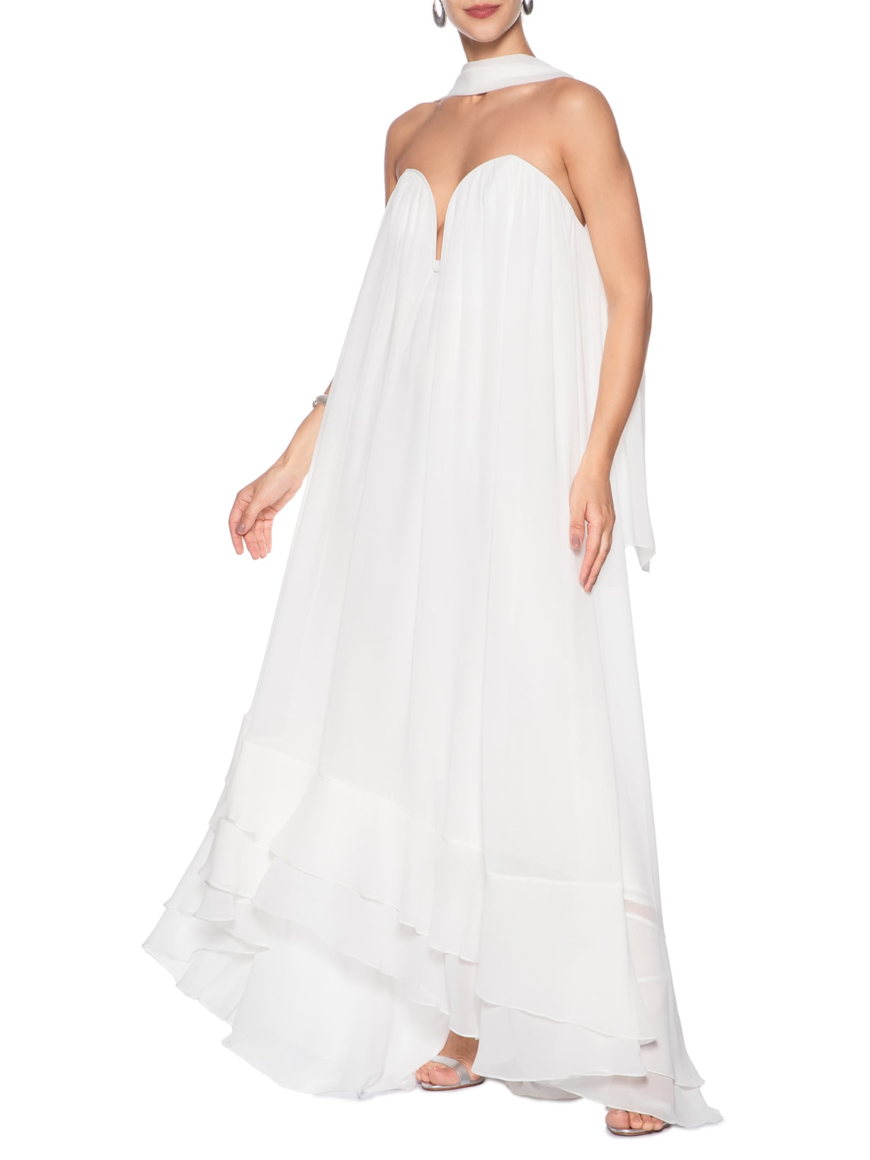Vestido Decote Faixa Chiffon Branco Dress To