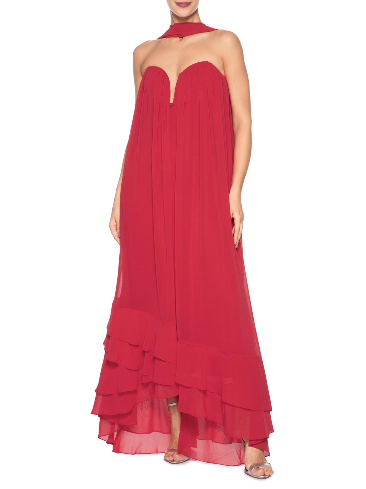 Vestido Decote Faixa Chiffon Vermelho Dress To