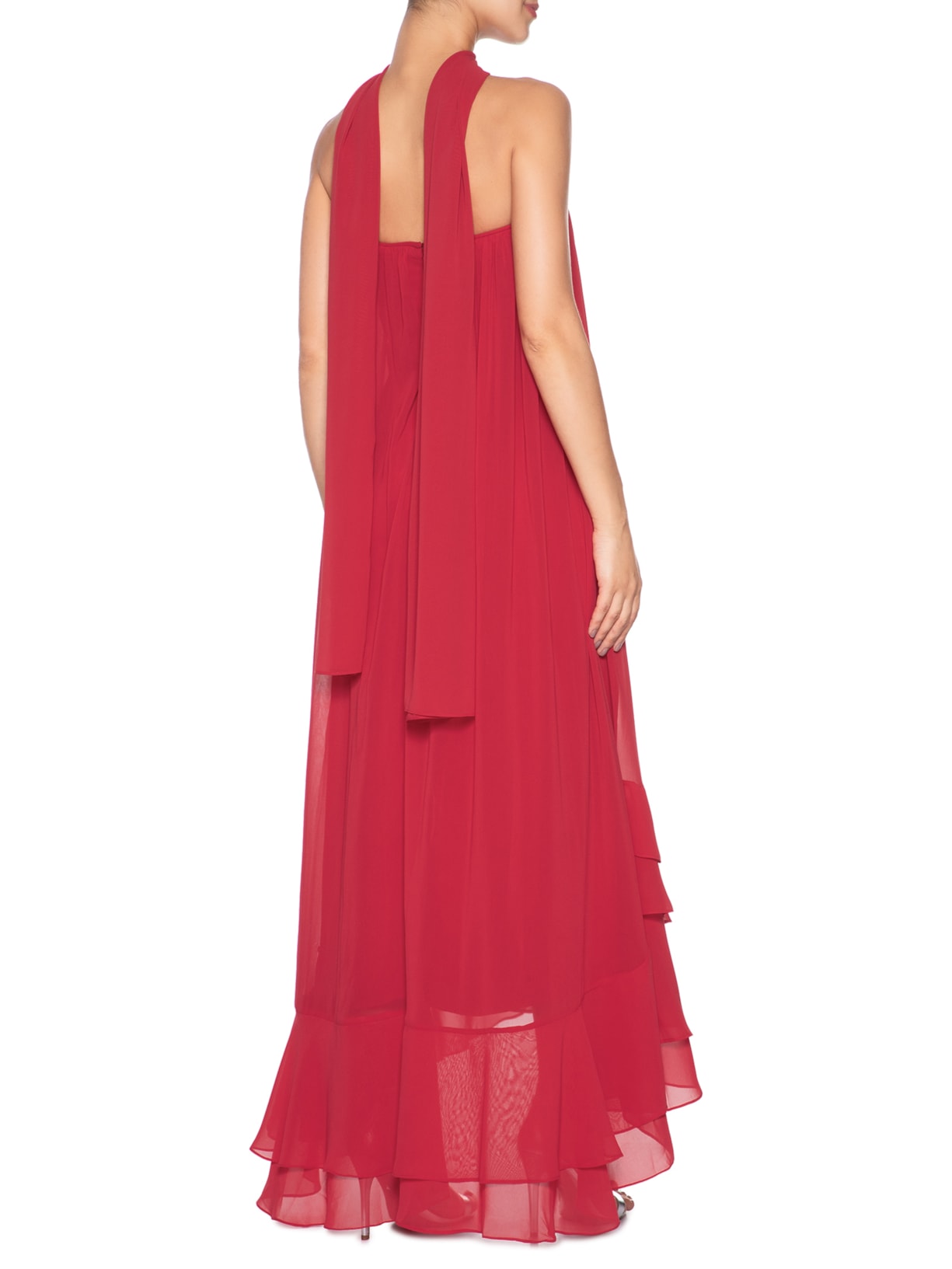 Vestido Decote Faixa Chiffon Vermelho Dress To