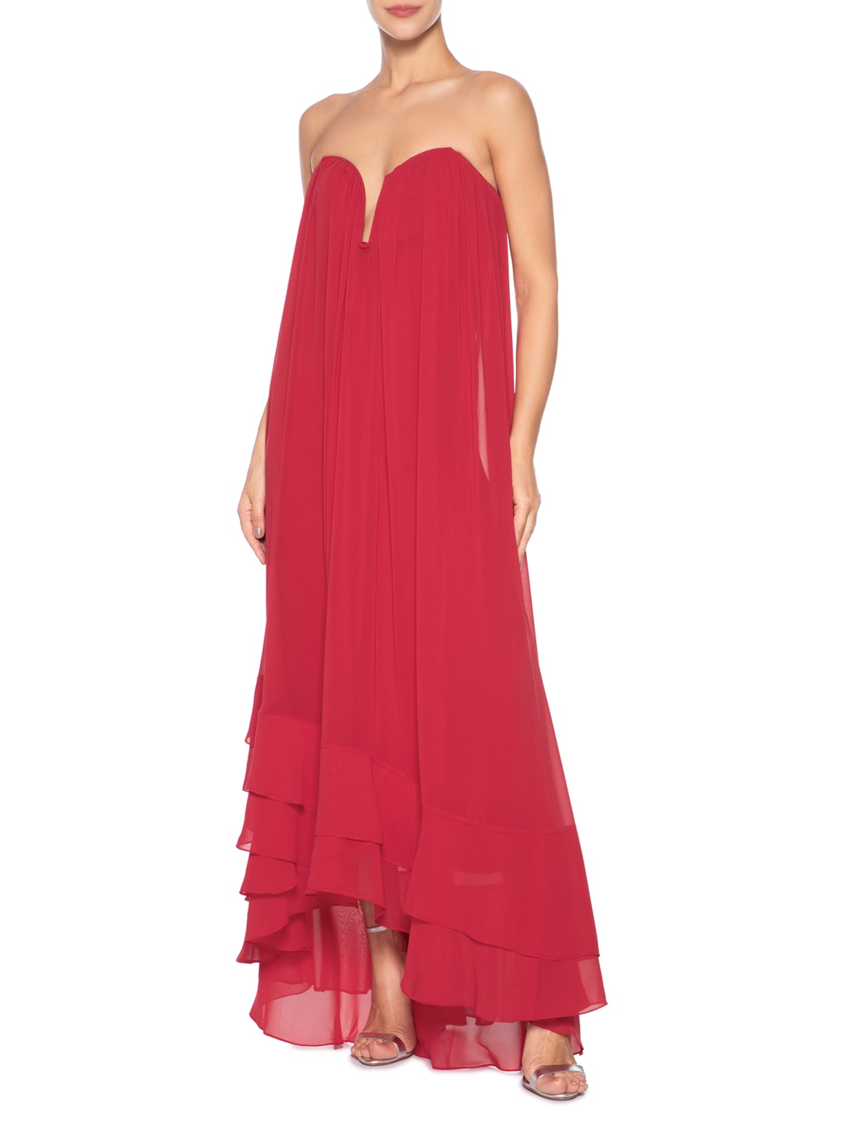 Vestido Decote Faixa Chiffon Vermelho Dress To